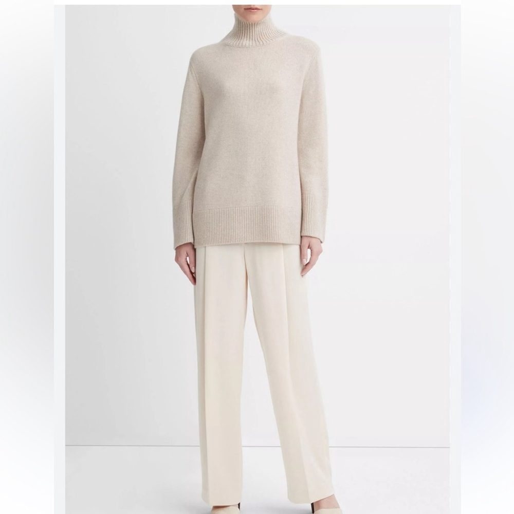 Vince Cream Cowl Neck Sweater Mixed-Gauge Wool-Cashmere Turtleneck Tunic xs